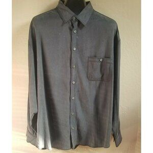 Fitigues Mens Silk Blend Button Up Long Sleeve Shirt Gray Pocket Stretch Casual